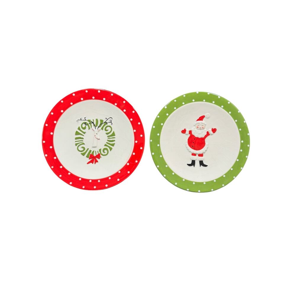 MWW Market Salad Dessert Plates Santa Reindeer Wreath Set of 2